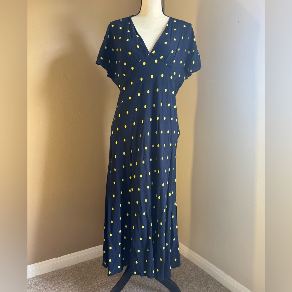 Zara Navy and Yellow Polka Dot Maxi Dress